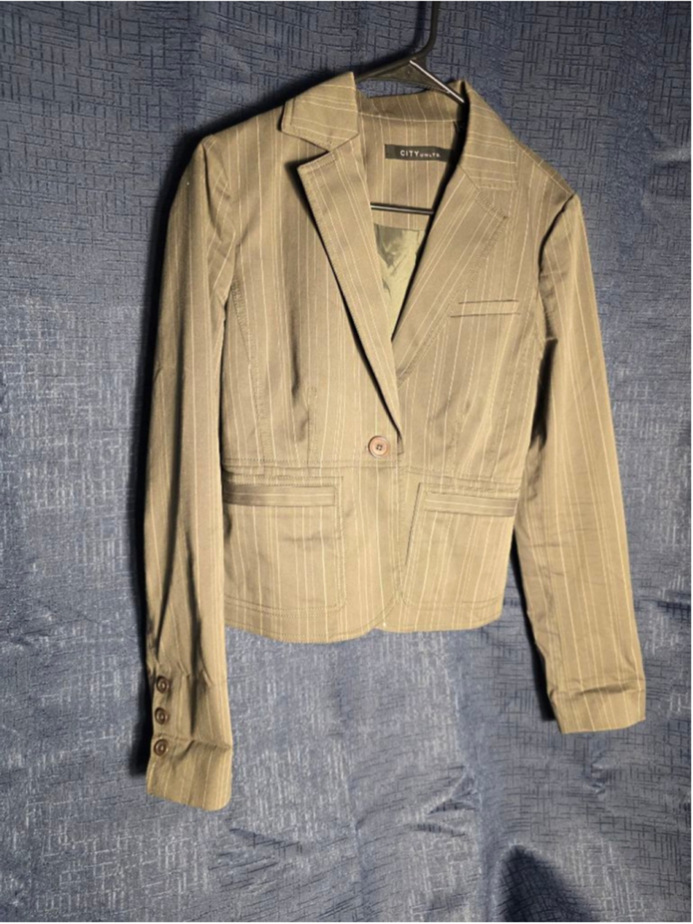 Women's CITY UNLTD. Grey Green Pinstripe Blazer size 4 preppy casual